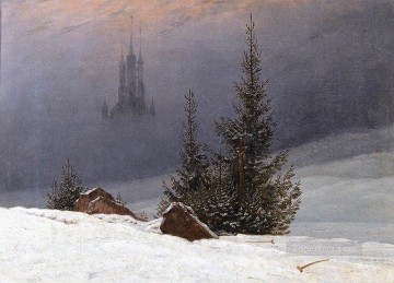  Par Pintura al %C3%B3leo - Paisaje Invernal Con Iglesia Romántico Caspar David Friedrich